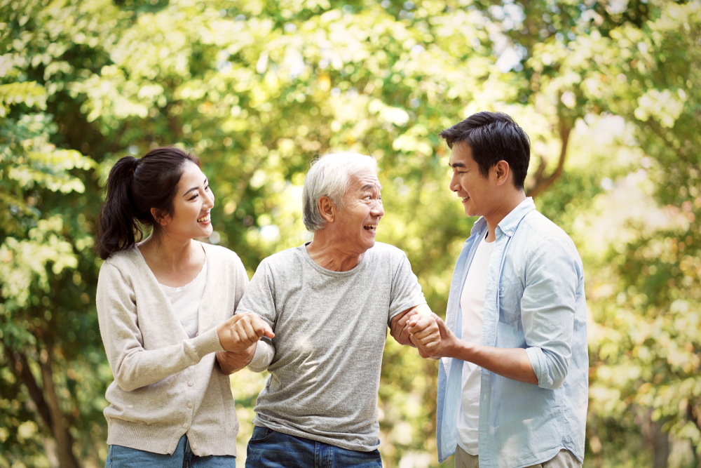 Three people outdoors