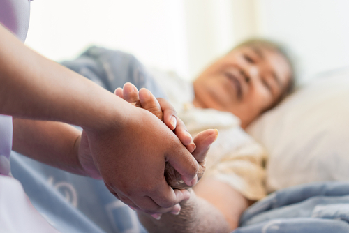 A person in a hospital bed