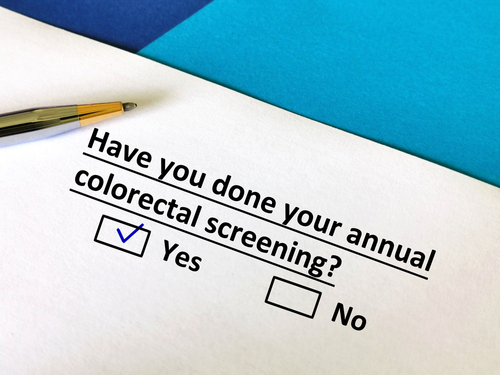 A form asking "Have you done your annual colorectal screening?" with a checkbox marked "Yes"