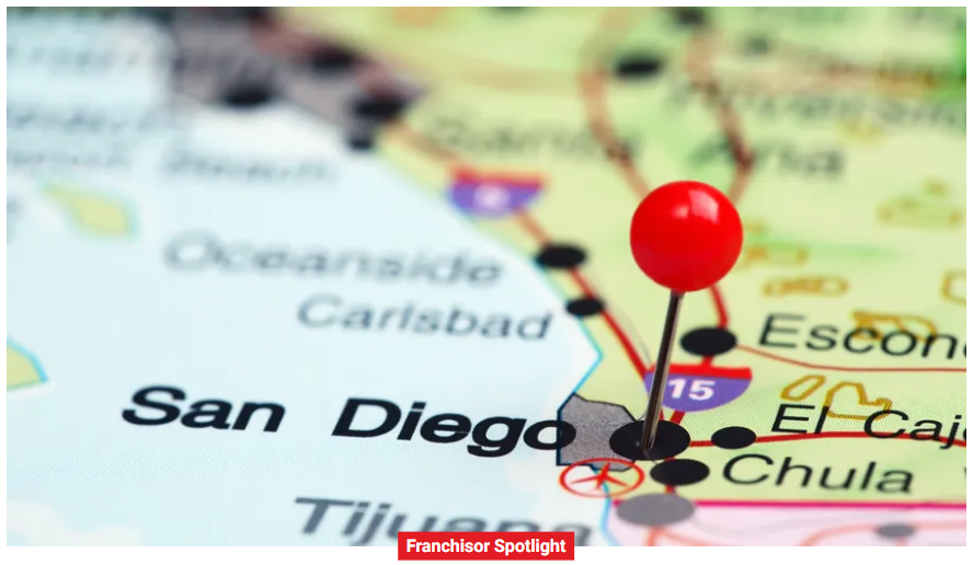 Close-up of a map with a red pushpin marking San Diego, California. Nearby cities include Oceanside, Escondido, and Chula Vista. Highways and other landmarks are also visible, making it an ideal tool for planning trips or elder home care services in the region.